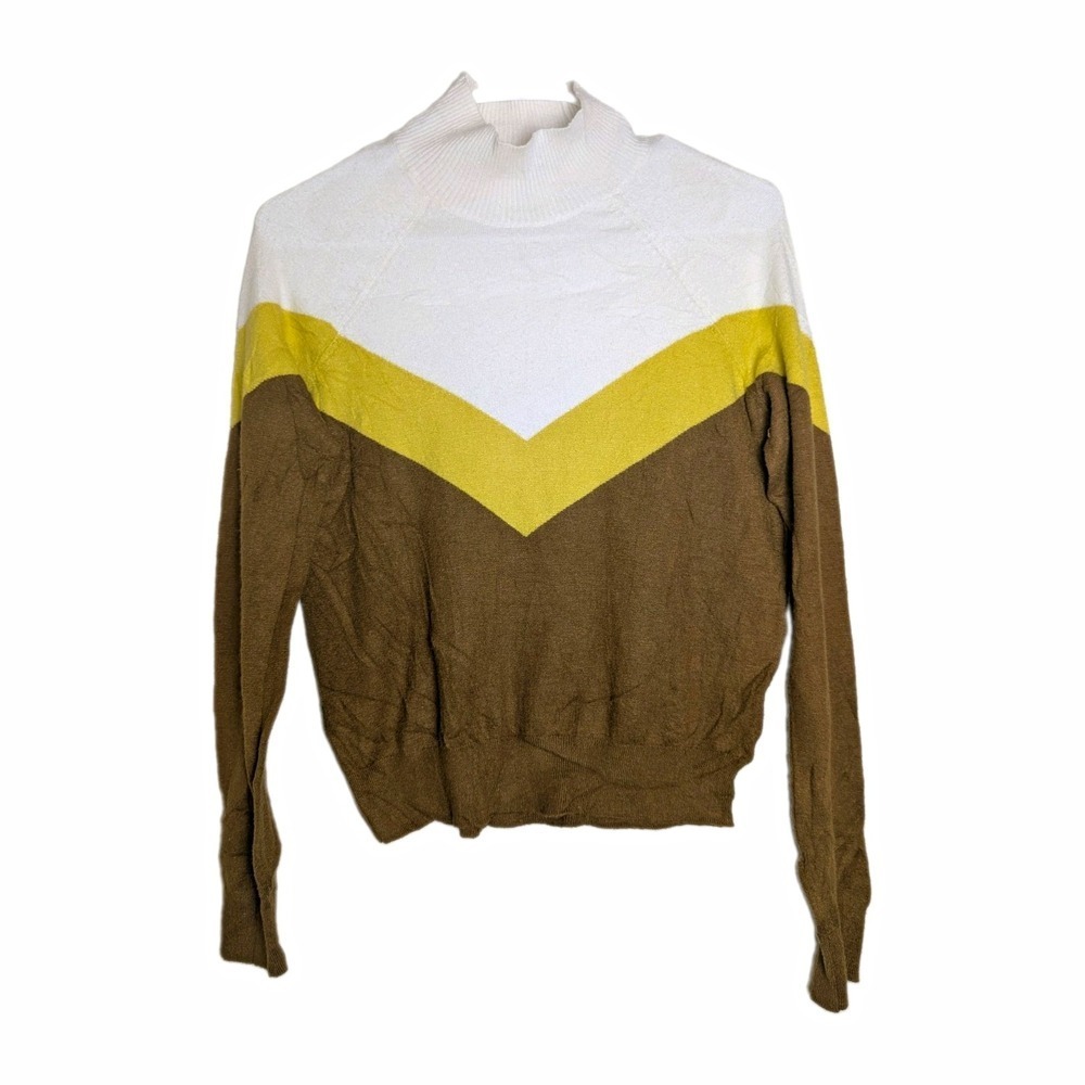OFFLINE by Aerie Women's Small Colorblock Mock Neck Sweater Brown Yellow Cream